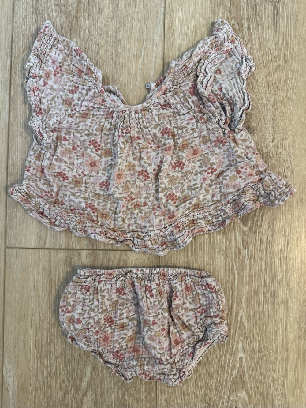 Rylee + Cru Pink Cream Floral Ruffle Top & Bloomers Set